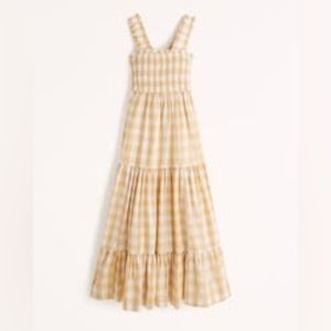 Abercrombie Yellow Gingham Tiered Maxi Dress